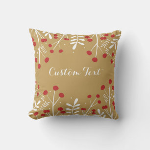 Coussin Feuilles blanches et baies Or Noël Fêtes