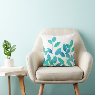 Coussin Feuilles bleu turquoise
