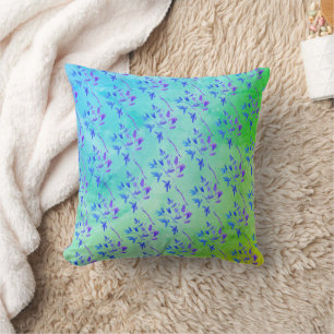 Coussin Feuilles bleu violet sur bleu vert personnalisé