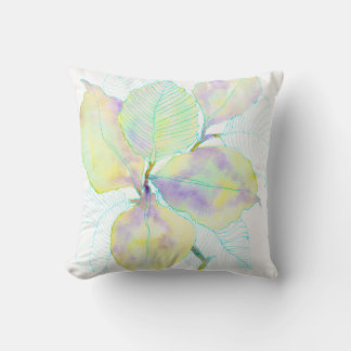 Coussin Feuilles botaniques aquarelles jaune vert pastel