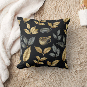Coussin Feuilles botaniques de café et tasse