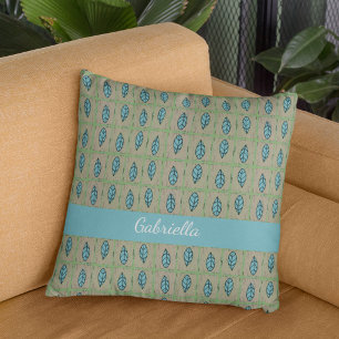 Coussin Feuilles botaniques élégantes à l'aquarelle verdur