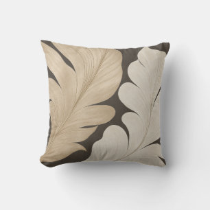 Coussin Feuilles botaniques ivoire Fond taupe