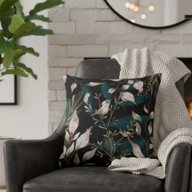 Coussin Feuilles botaniques modernes foncés (Créateur téléchargé)