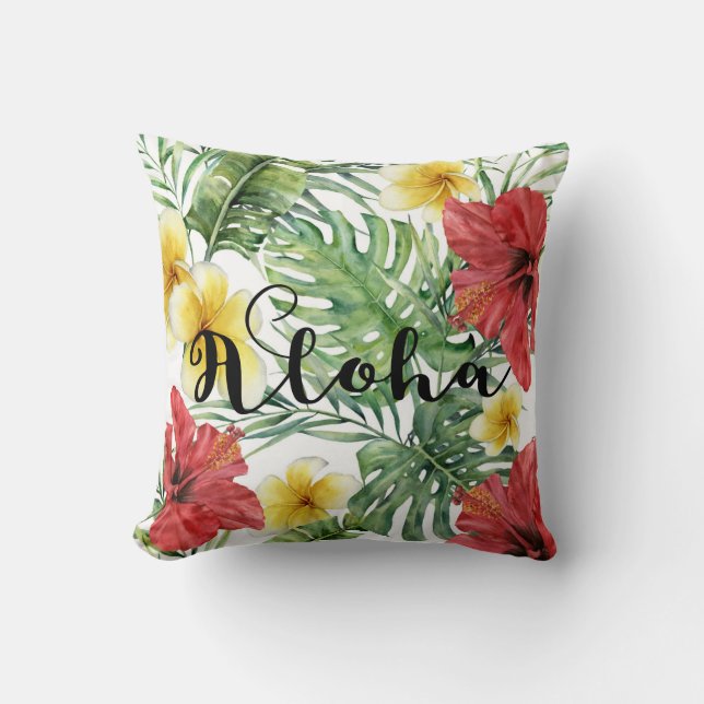 Coussin Feuilles botaniques tropicales et fleurs Floral Al (Recto)