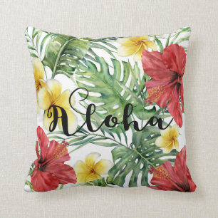 Coussin Feuilles botaniques tropicales et fleurs Floral Al