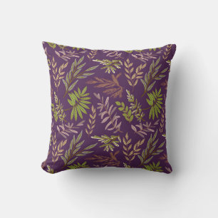 Coussin Feuilles botaniques : un dos violet époustouflant