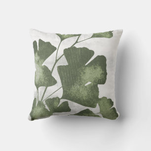 Coussin Feuilles botaniques vert olive de Ginkgo Biloba Sa