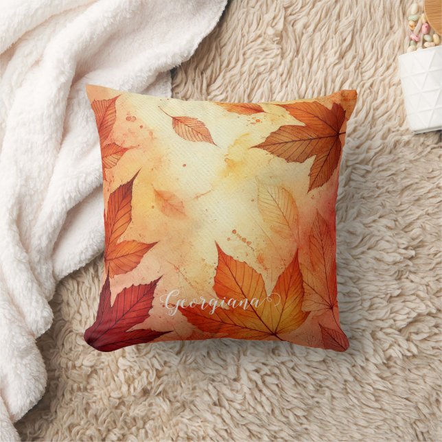Coussin Feuilles d'aquarelle autummonique personnalisée (Couverture)