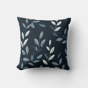 Coussin Feuilles d'aquarelle bleu et gris de la Marine