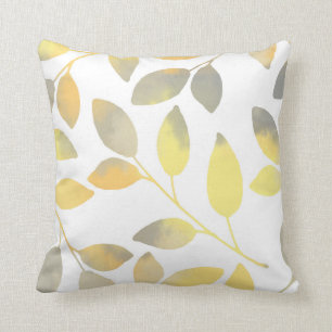 Coussin Feuilles d'aquarelle gris jaune