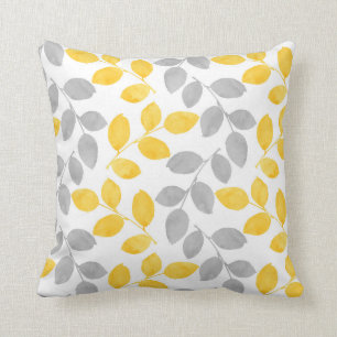 Coussin Feuilles d'aquarelle jaune et gris