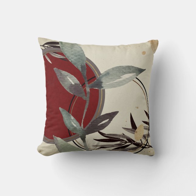 Coussin Feuilles d'aquarelle stylés | Bourgogne (Recto)
