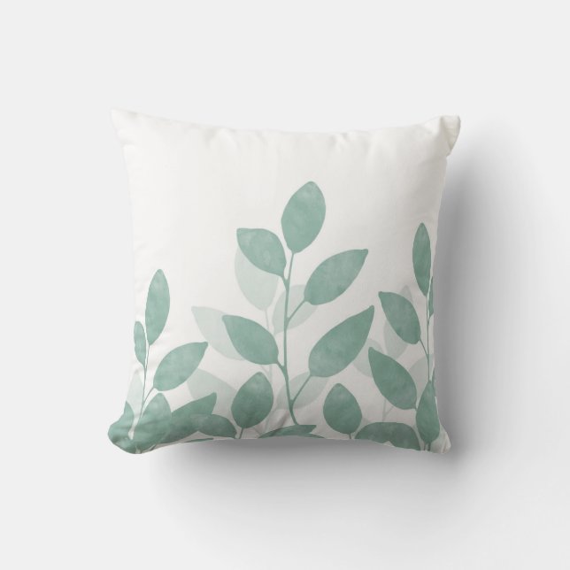 Coussin Feuilles d'aquarelle verte Celadon (Recto)