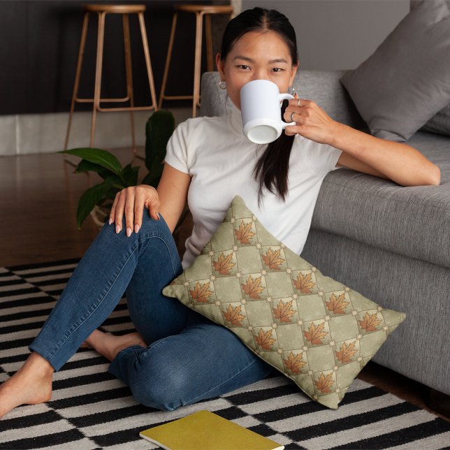 Coussin Feuilles d'automne avec Stars Motif Diamond (Autumn Leaves with Stars Diamond Pattern Pillow)