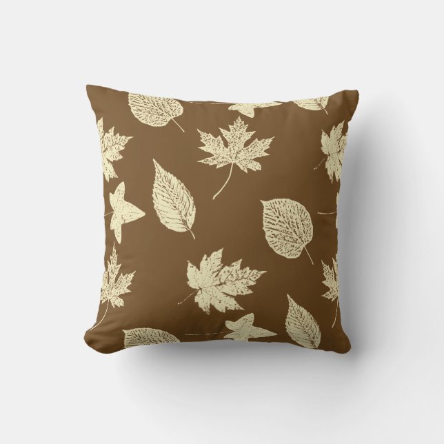 Coussin Feuilles d'automne - beige et chocolat (Recto)