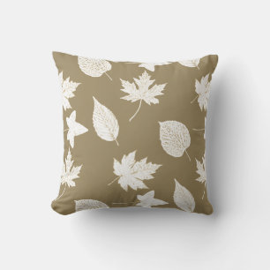 Coussin Feuilles d'automne - blanc et taureau