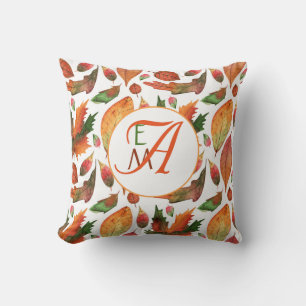 Coussin Feuilles d'automne brodées Décor orange vert