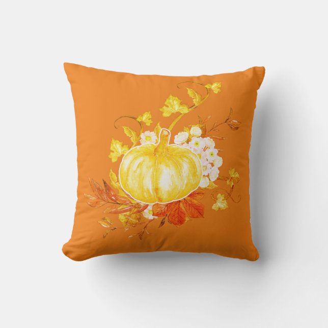 Coussin Feuilles d'automne, citrouille et floral  (Recto)