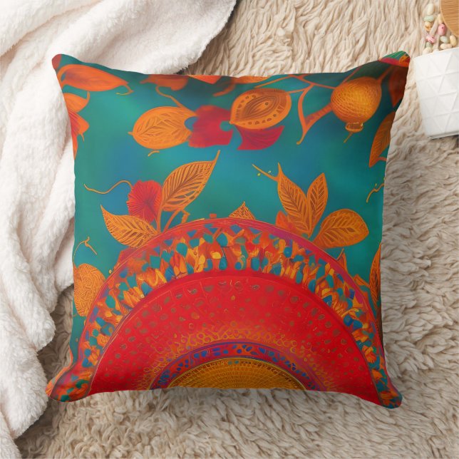 Coussin feuilles d'automne dorées marocaines rouges orange (Couverture)