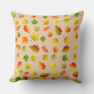 Coussin Feuilles d'automne dorées, vertes et orange sur fo