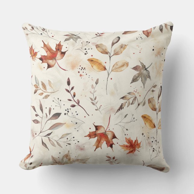 Coussin Feuilles d'automne douillettes impression botaniqu (Recto)
