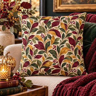 Coussin Feuilles d'automne élégantes en Bourgogne, vert, m