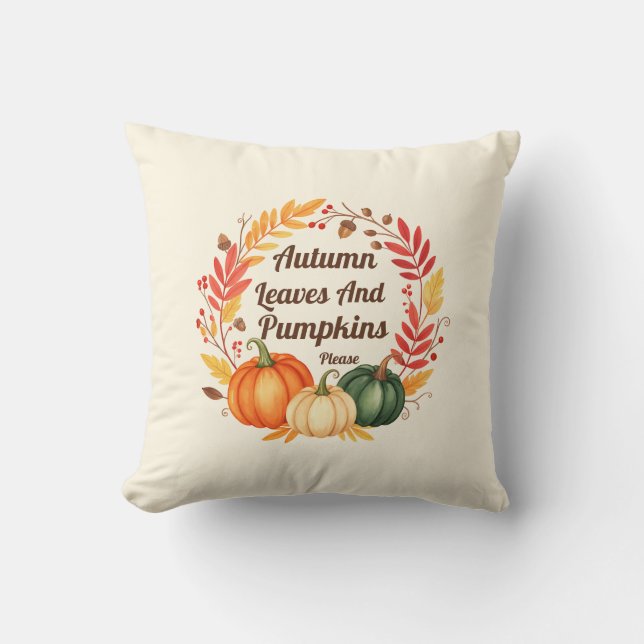 Coussin Feuilles d'automne et citrouilles - Maison de ferm (Recto)