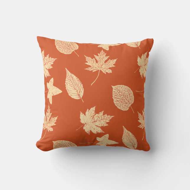Coussin Feuilles d'automne - mandarin orange (Recto)