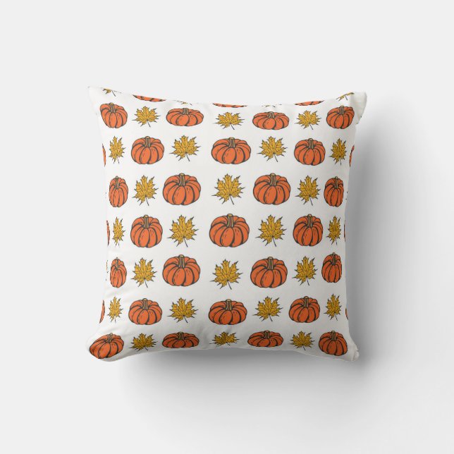 Coussin Feuilles d'automne : Motif Citrouille à main (Recto)