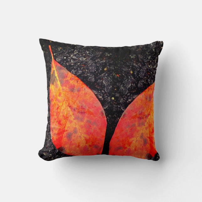 Coussin Feuilles d'automne orange rouge noir dos solide (Recto)