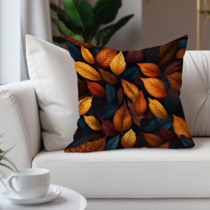 Coussin Feuilles d'automne orange sarcelle