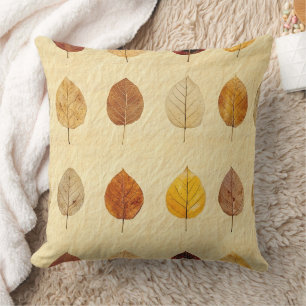 Coussin Feuilles d'automne pressées dorées marron crème vi