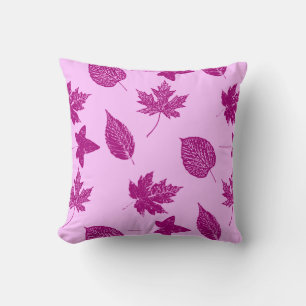 Coussin Feuilles d'automne - prune et rose orchidée