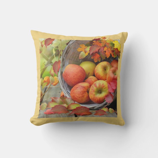 Coussin Feuilles de automne colorées et panier de pomme (Recto)