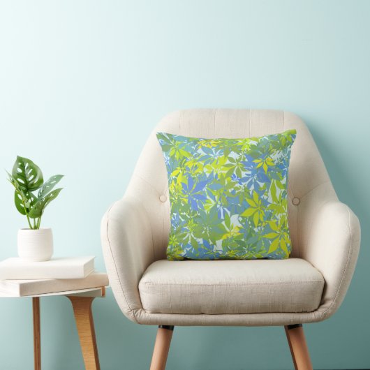 Coussin Feuilles de châtaignier vert et bleu (Chaise)