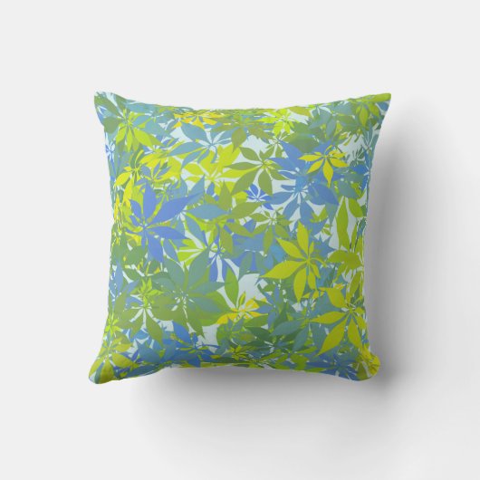 Coussin Feuilles de châtaignier vert et bleu (Verso)