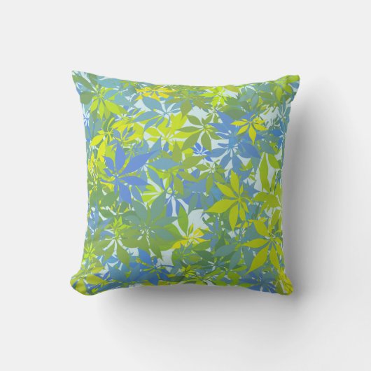 Coussin Feuilles de châtaignier vert et bleu (Recto)