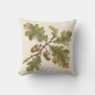 Coussin Feuilles de chêne et glands sur fond ivoire, aquar
