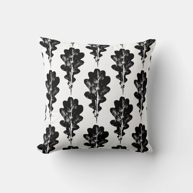 Coussin Feuilles de chêne noir et blanc Motif d'impression (Recto)
