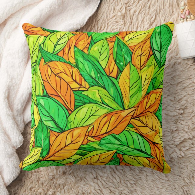 Coussin Feuilles de dessin animé : orange et vert (Couverture)