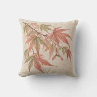 Coussin Feuilles de Érable Corail Crème Aquarelle Botaniqu