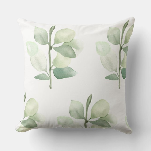 Coussin Feuilles de Eucalyptus Vert, décor pastel délicat (Recto)