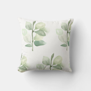 Coussin Feuilles de eucalyptus vertes, décor pastel délica