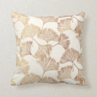 Coussin Feuilles de Gingko or sur papier peint toile crème