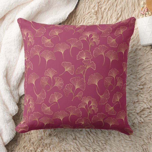 Coussin Feuilles de Ginkgo dorées Luxe Botanique de Bourgo (Couverture)