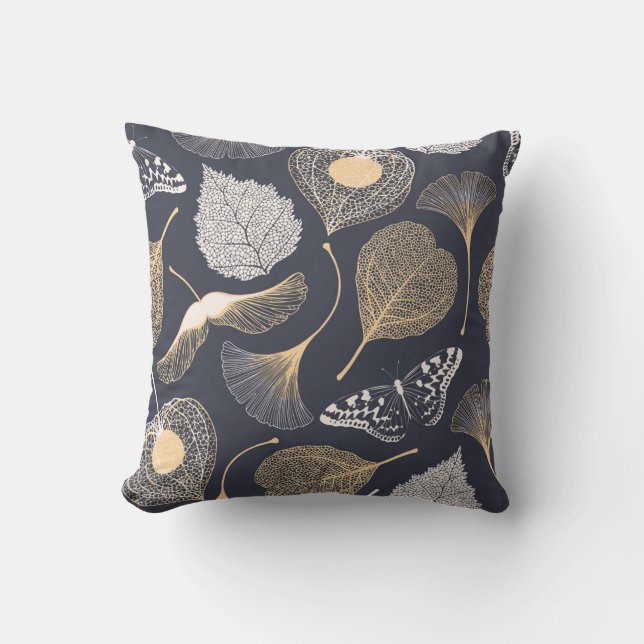 Coussin Feuilles de Ginkgo : Élégance florale incomparable (Recto)