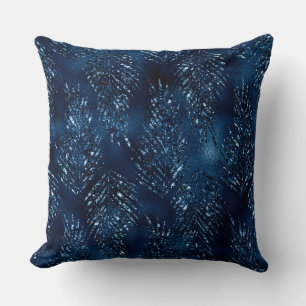 Coussin Feuilles de jungle tropicales pailletées de bleu r