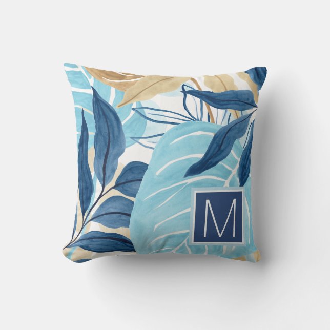 Coussin Feuilles de la Jungle Bleue (Recto)