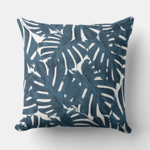 Coussin Feuilles de la marine de palme bleu lancer l'oreil